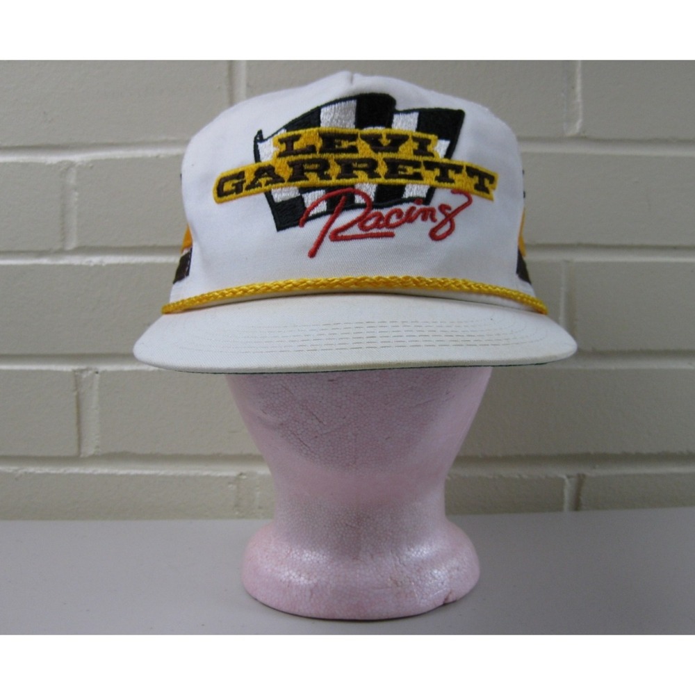 Vintage 90s Levi Garrett Racing Trucker Hat Snapback Cap 3 Stripe Tobacco Nascar